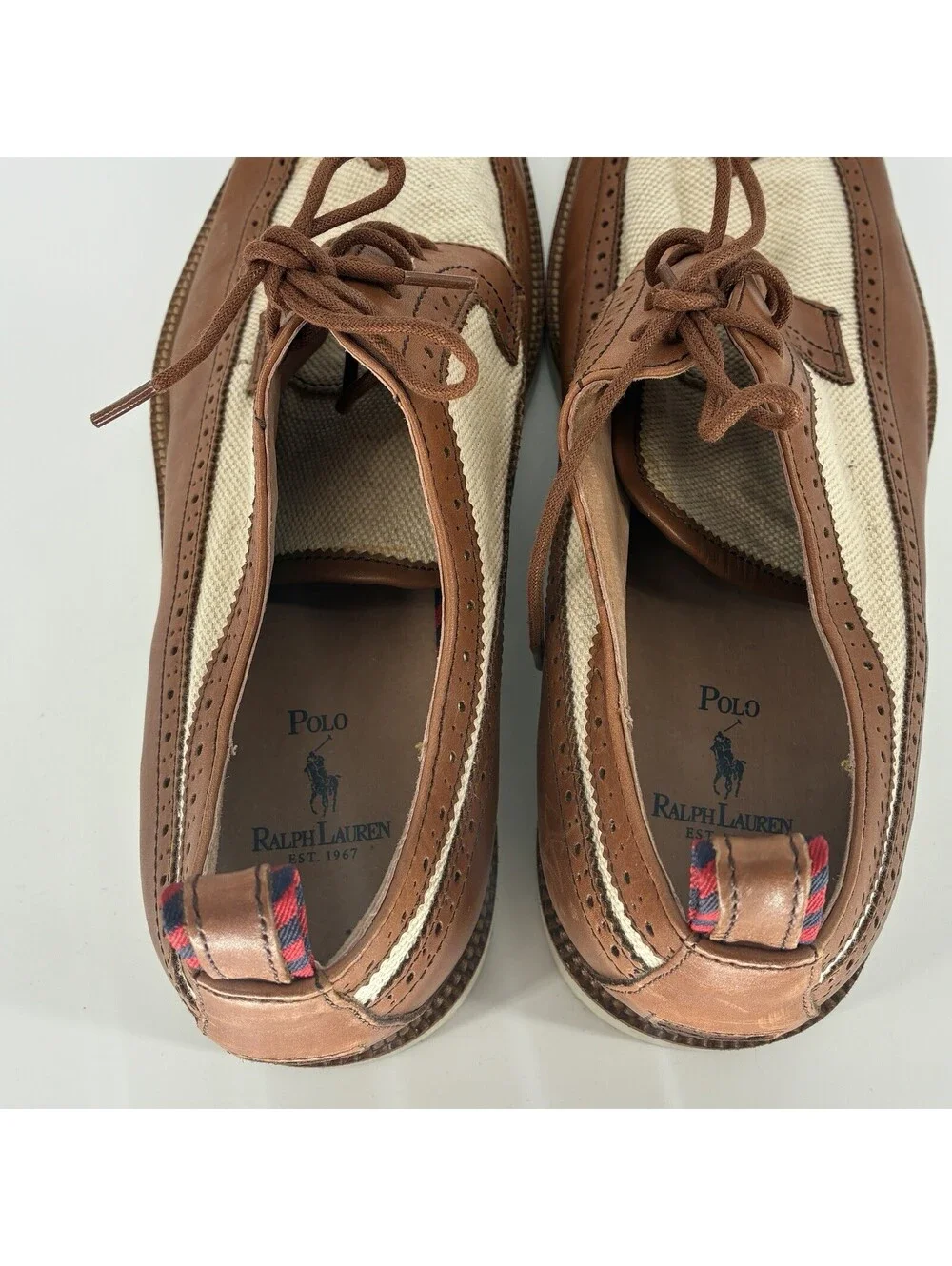 Ralph Lauren Torrington Spectator Oxford Leather Canvas Men A13 Wingtip Brogue